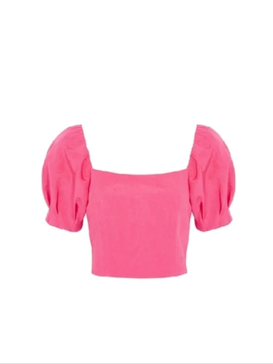 Alice + Olivia Joslyn Pink Puff Sleeve Cropped Top Size 2 - Picture 6 of 8